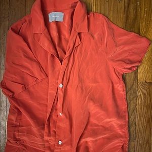 Everlane Women’s The Clean Silk Short-Sleeve Square Shirt Orange Red Button Down